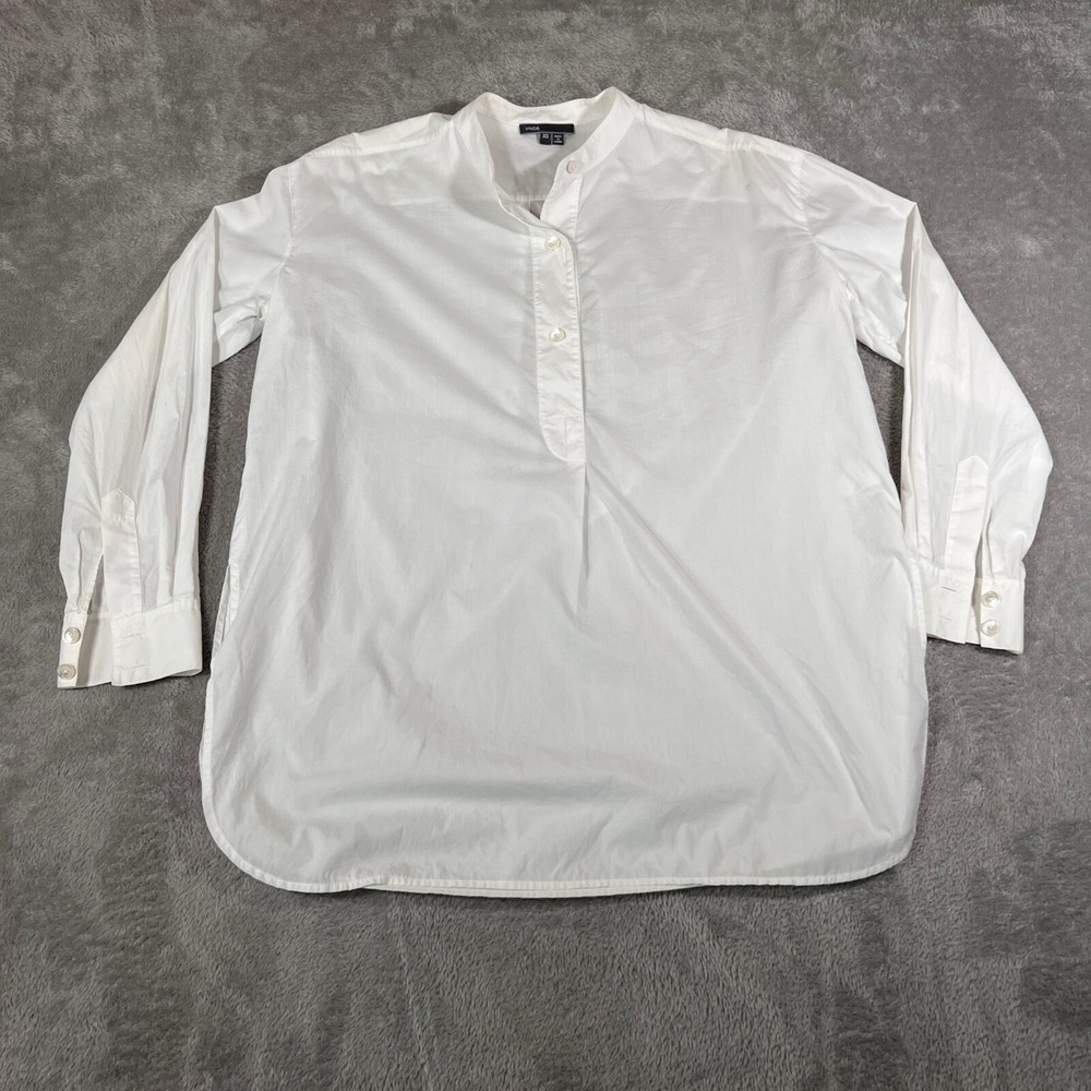 Vince Tunic Blouse Womens XS White Cotton Popover Long Sleeve Button Down
